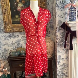 TRAMP Y2K Red Polka Dot Sheer Dress size M